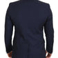 Elegant Dark Blue Slim Fit Wool Blazer