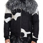 Elegant Shearling Zip Jacket in Black & White