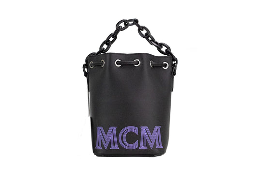 Mini Black Purple Smooth Leather Chain Shoulder Drawstring Bucket Handbag