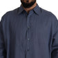 Elegant Dark Blue Linen Dress Shirt