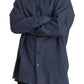 Elegant Dark Blue Linen Dress Shirt