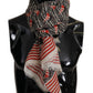 Black Red Linen Sailboat Stripe Print Shawl Scarf