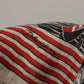 Black Red Linen Sailboat Stripe Print Shawl Scarf