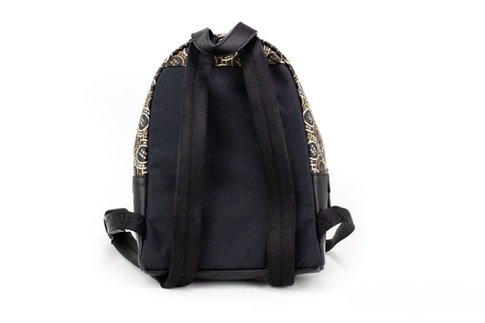 Signet Mini Black Logo Printed Leather Shoulder Backpack Bookbag