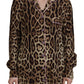 Elegant Silk Leopard Print Collared Top