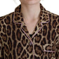 Elegant Silk Leopard Print Collared Top