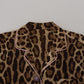 Elegant Silk Leopard Print Collared Top