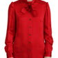 Elegant Red Ascot Collar Blouse