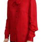 Elegant Red Ascot Collar Blouse