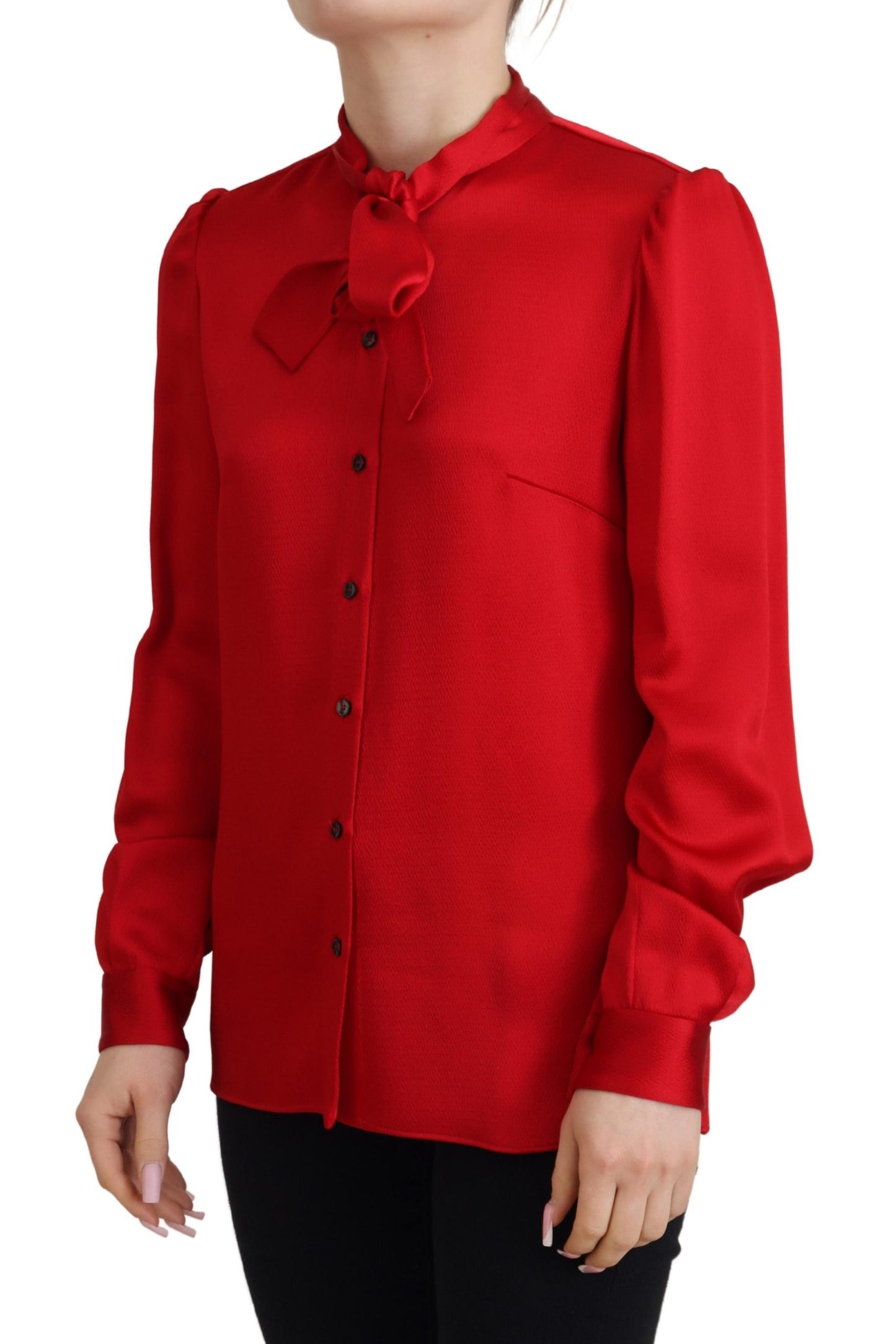 Elegant Red Ascot Collar Blouse