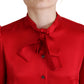 Elegant Red Ascot Collar Blouse