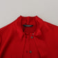 Elegant Red Ascot Collar Blouse