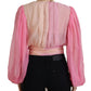 Silk V-Neckline Wrap Blouse in Pink