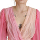 Silk V-Neckline Wrap Blouse in Pink