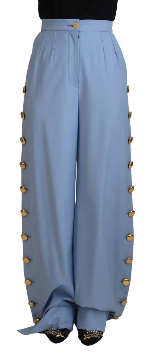 Elegant Light Blue Wool-Silk Blend Pants