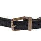 Elegant Blue Leather-Cotton Blend Men's Belt