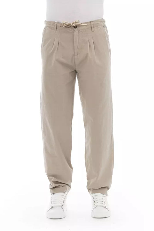 Beige Cotton Men Chino Pants