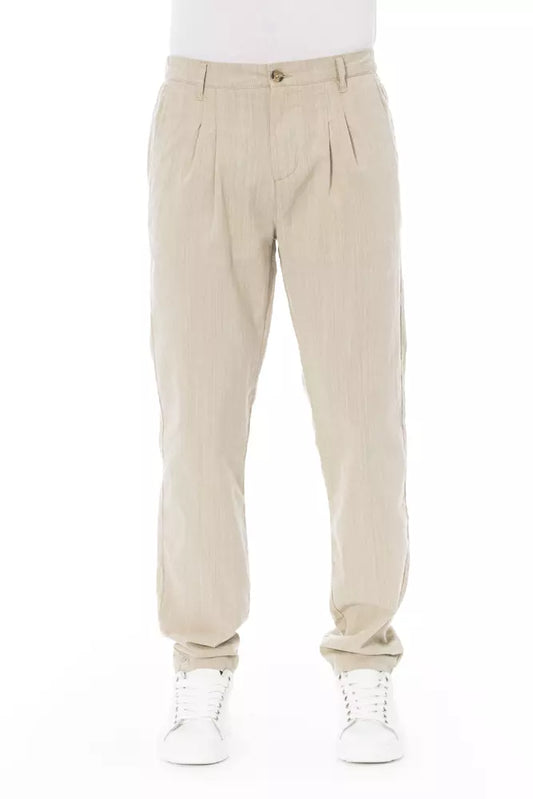 Beige Cotton Men Chino Trouser