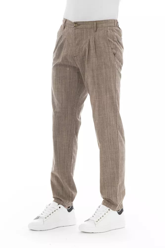 Beige Cotton Men Chino Trousers