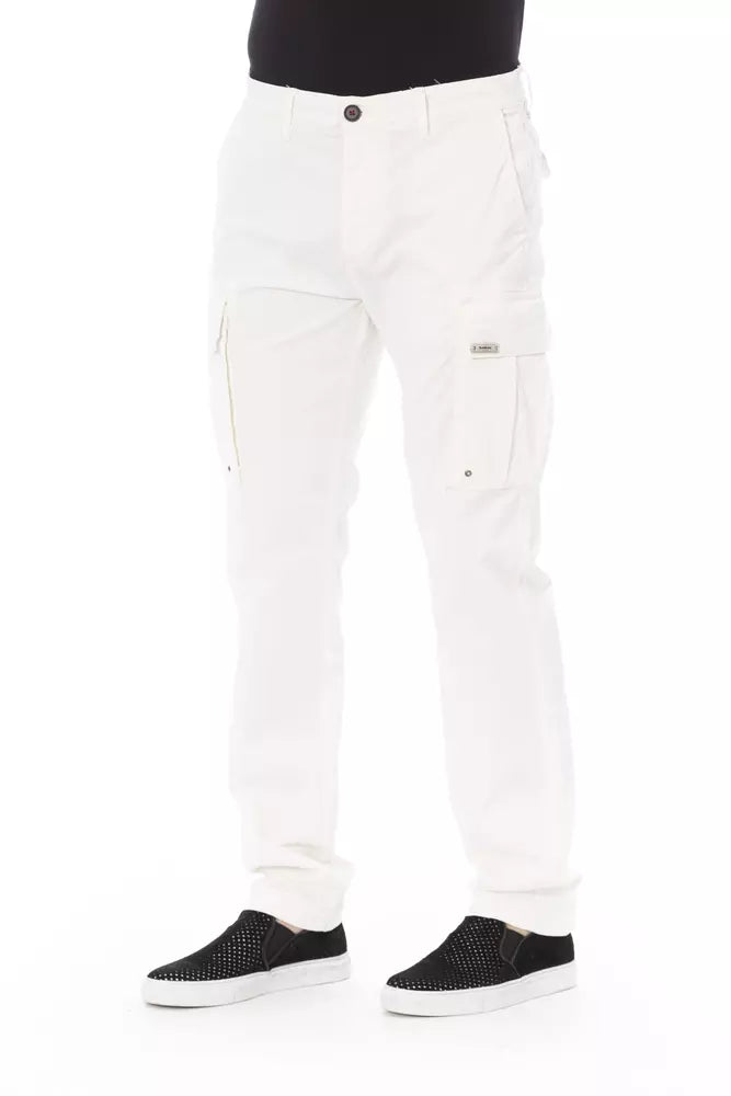 White Cotton Men Cargo Trouser