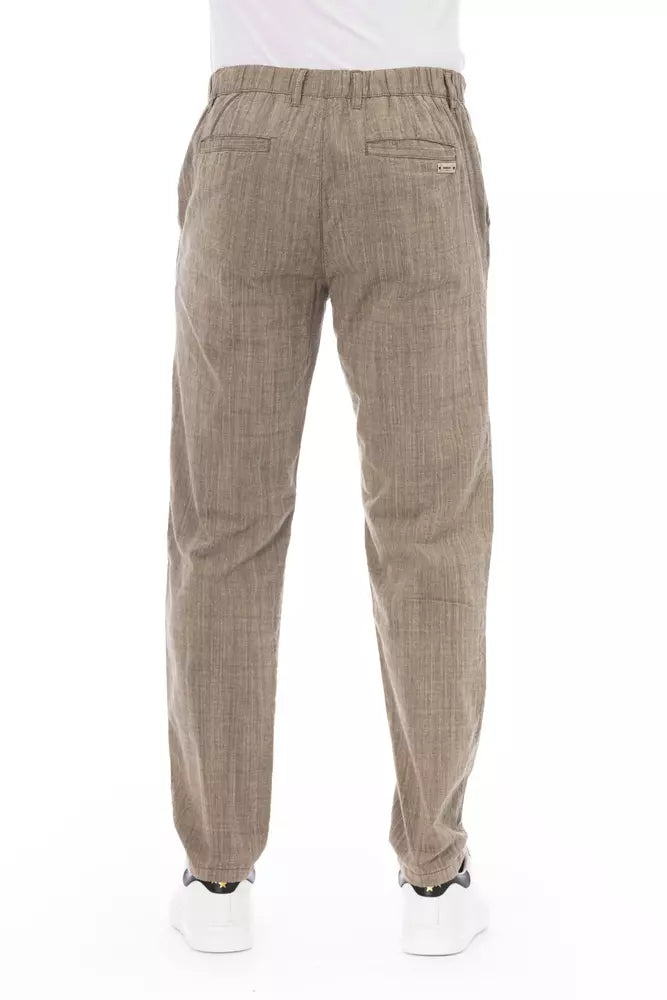 Beige Cotton Men Chino Trousers