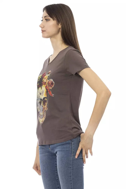 Brown Cotton Women T-Shirt