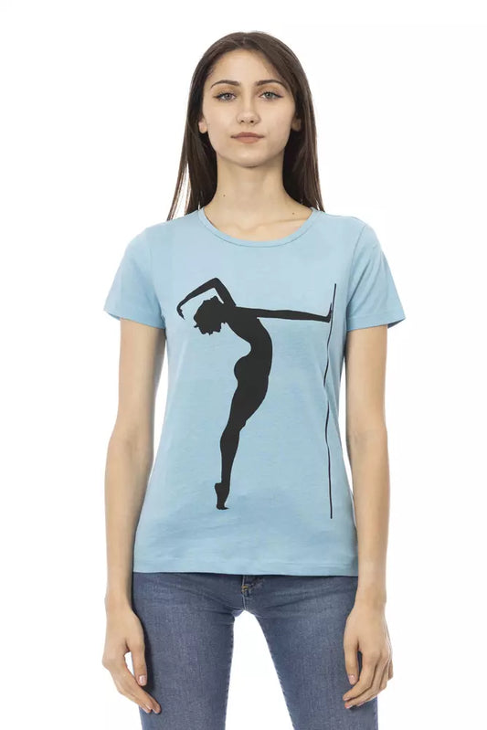 Light Blue Cotton Women T-Shirt