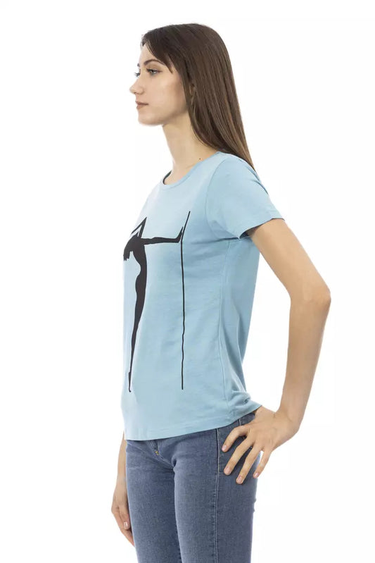 Light Blue Cotton Women T-Shirt