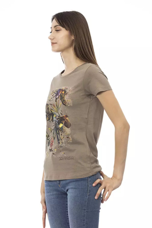 Brown Cotton Women T-Shirt