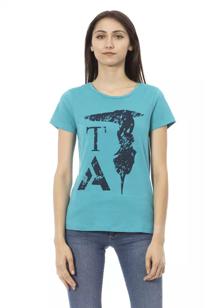 Light Blue Cotton Women T-Shirt