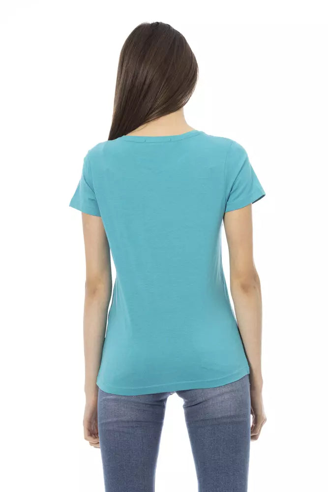 Light Blue Cotton Women T-Shirt