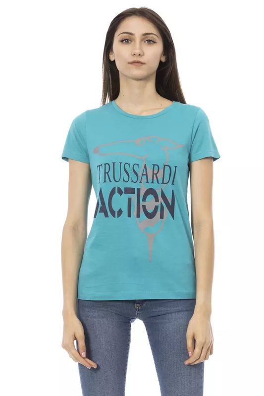 Light Blue Cotton Women T-Shirt