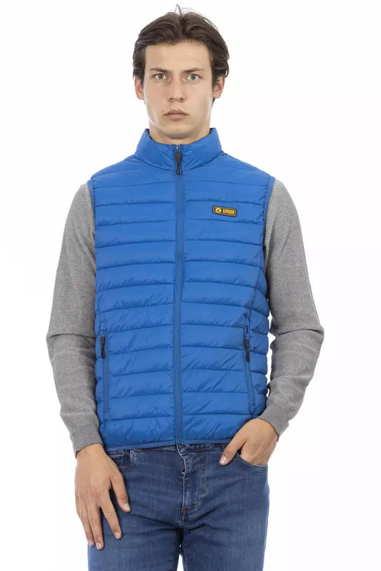 Blue Polyester Men Sleeveless Jacket