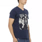 Blue Cotton Men T-Shirt