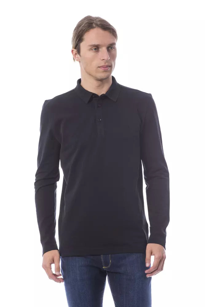 Black Cotton Men's Polo Shirt Long Sleeve