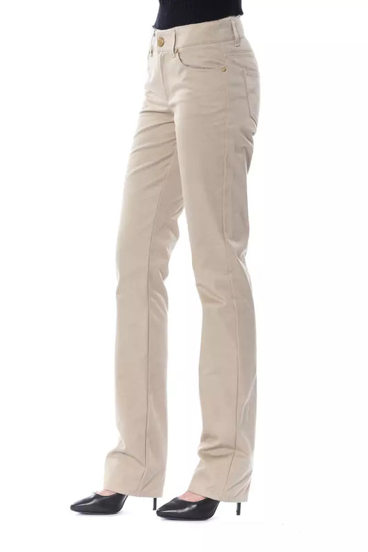 Beige Cotton Women Pants