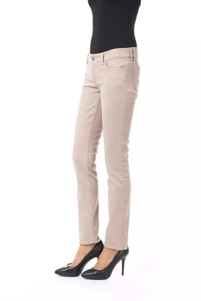 Beige Cotton Women Slim Pant