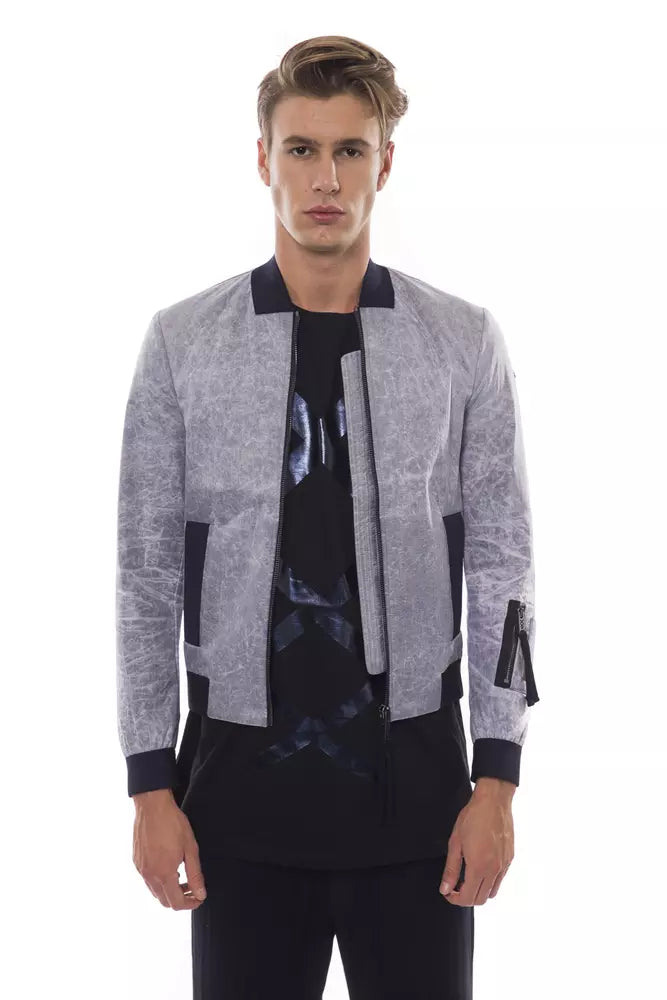 Gray Polyester Men's Bomber Jacket