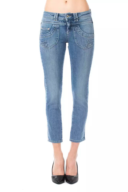 Light Blue Cotton Women Capri Jeans