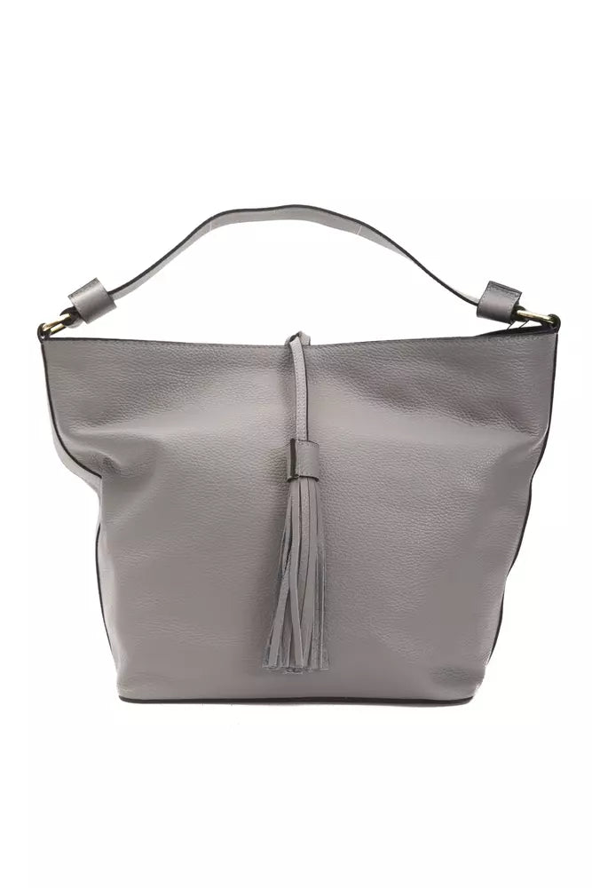 Gray Leather Women Shoulder Bag