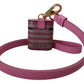Pink Black Leather Strap Gold Metal Logo Airpods Case