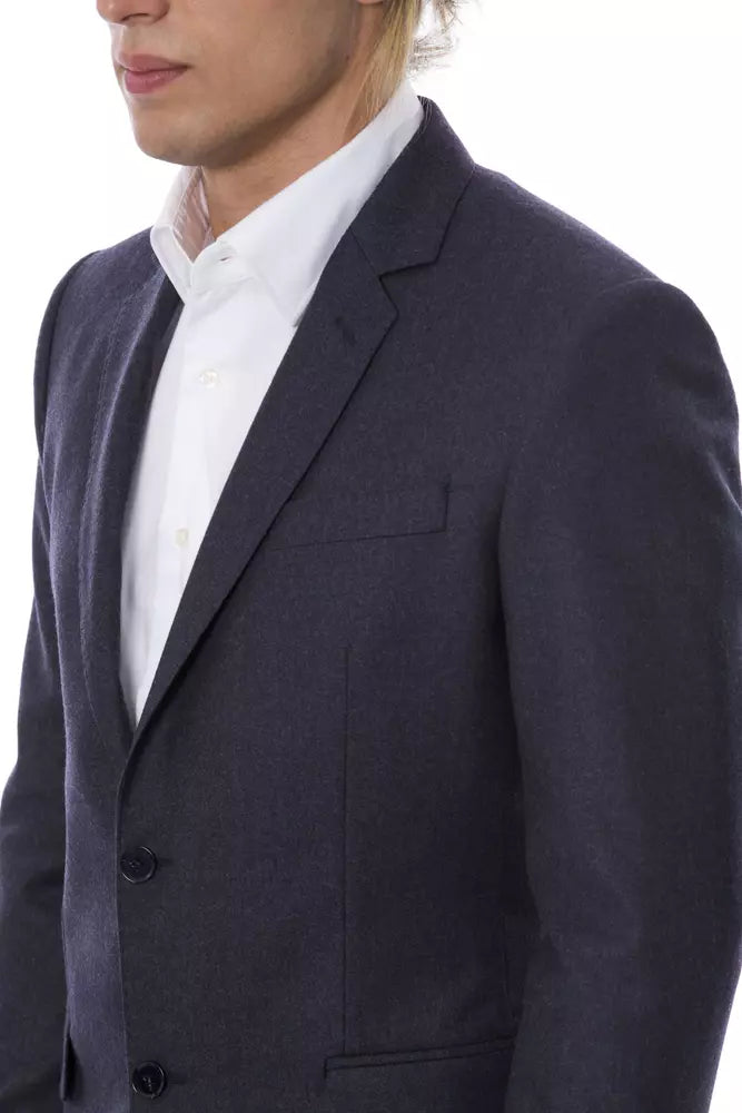 Elegant Blue Wool Single-Breasted Blazer