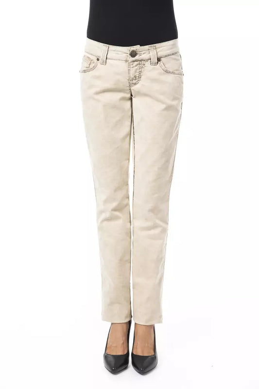 Beige Cotton Women's Slim Jean