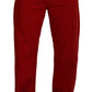 Chic Red Cotton Denim Pants