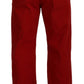 Chic Red Cotton Denim Pants