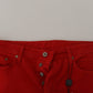 Chic Red Cotton Denim Pants