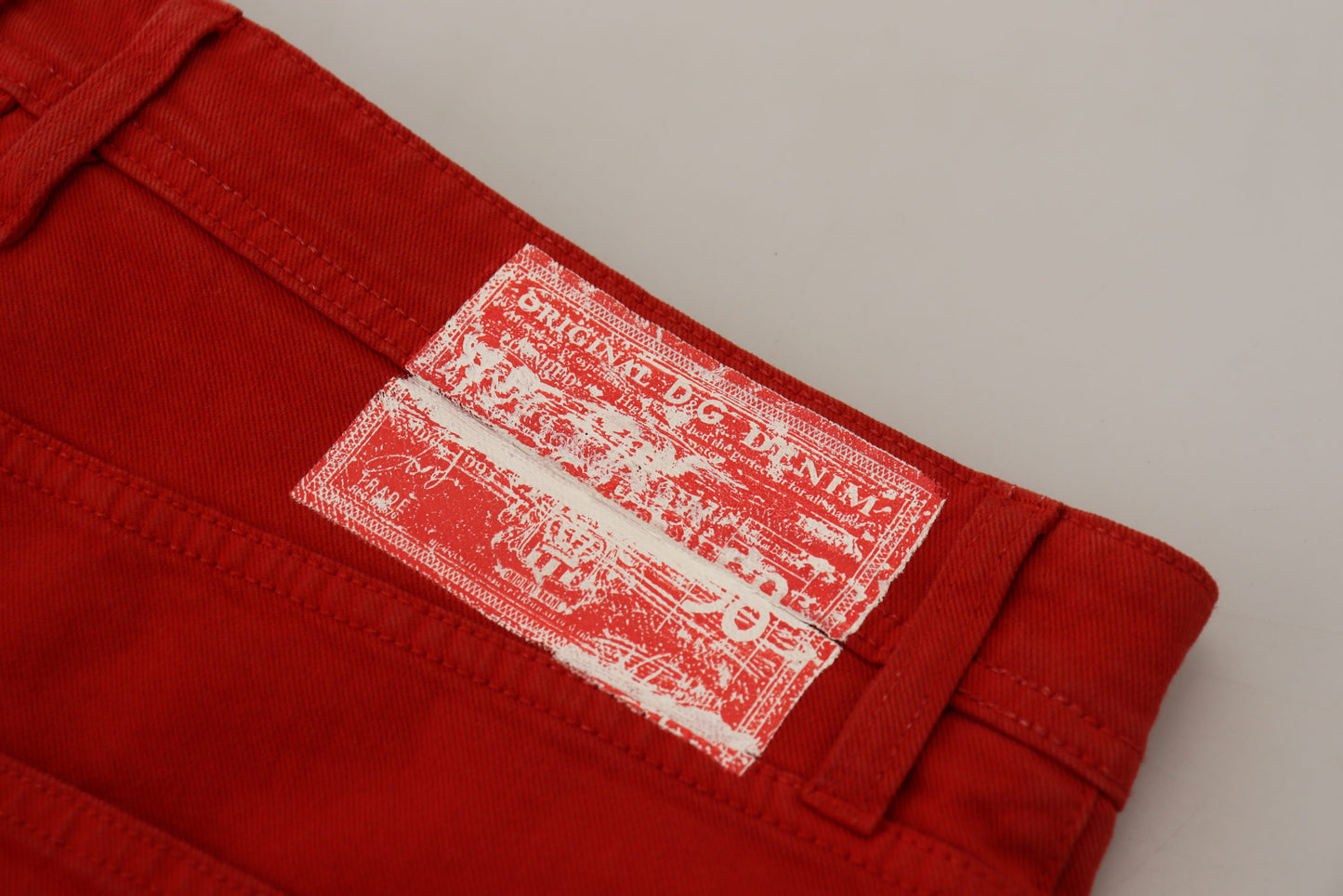 Chic Red Cotton Denim Pants