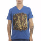 Blue Cotton Men V-Neck T-Shirt