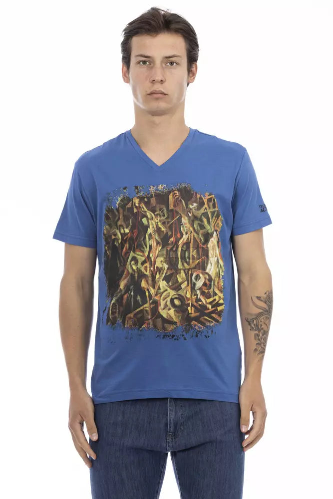 Blue Cotton Men V-Neck T-Shirt