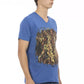 Blue Cotton Men V-Neck T-Shirt